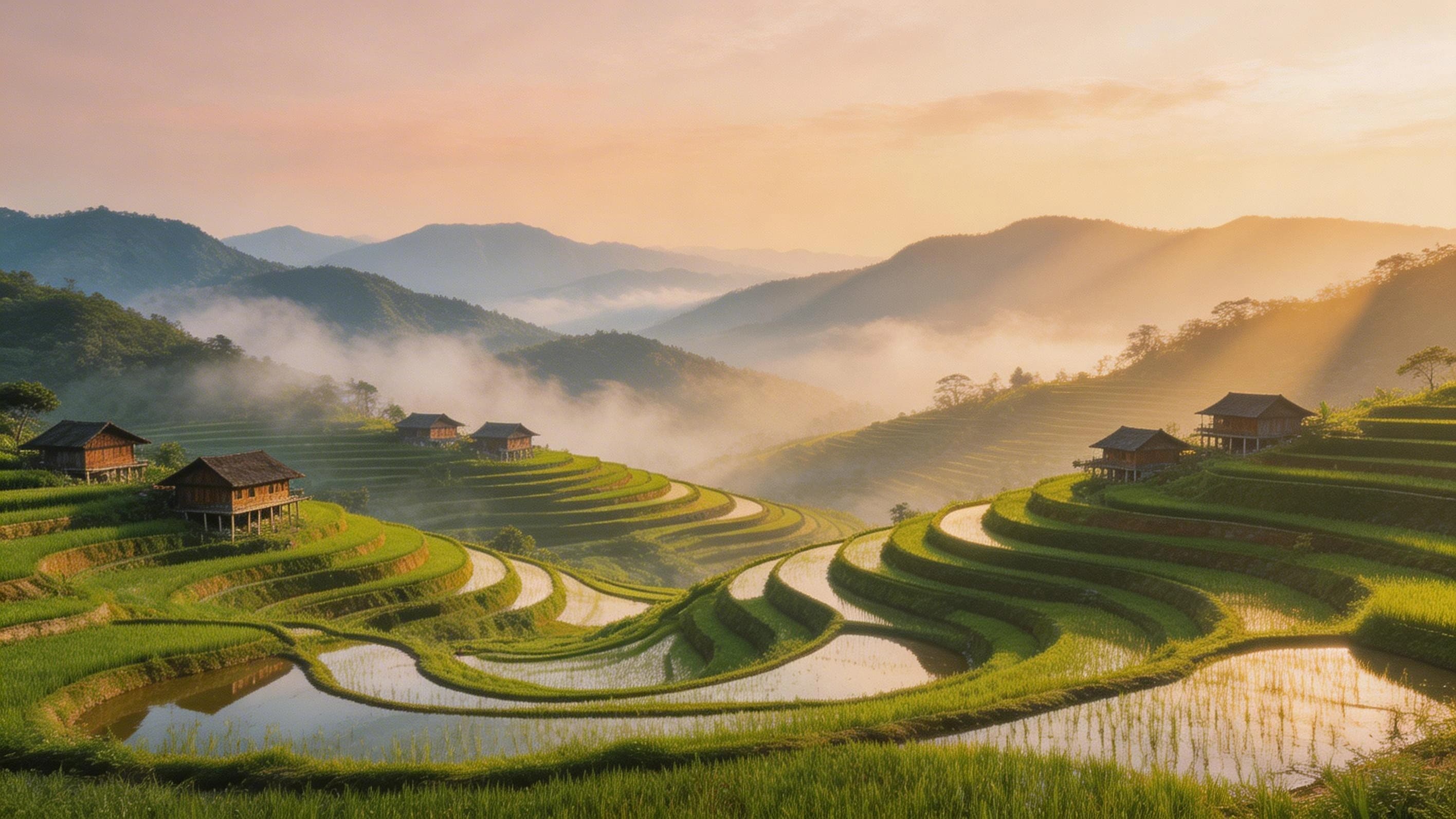Lush rice terraces in Southeast Asia